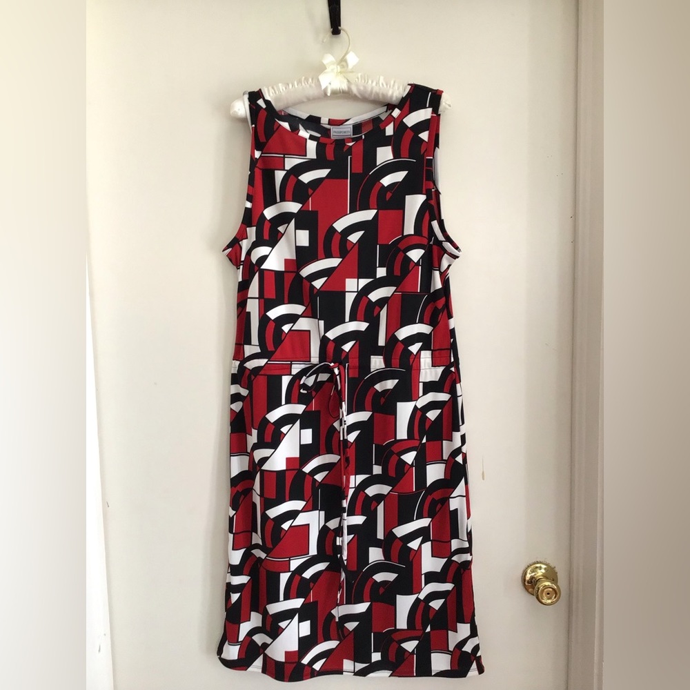Abstract red, black and white dress